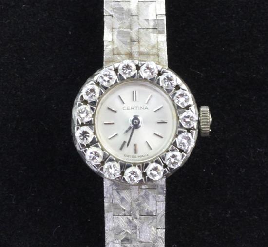 A ladys 18ct white gold and diamond set Certina manual wind wrist watch,